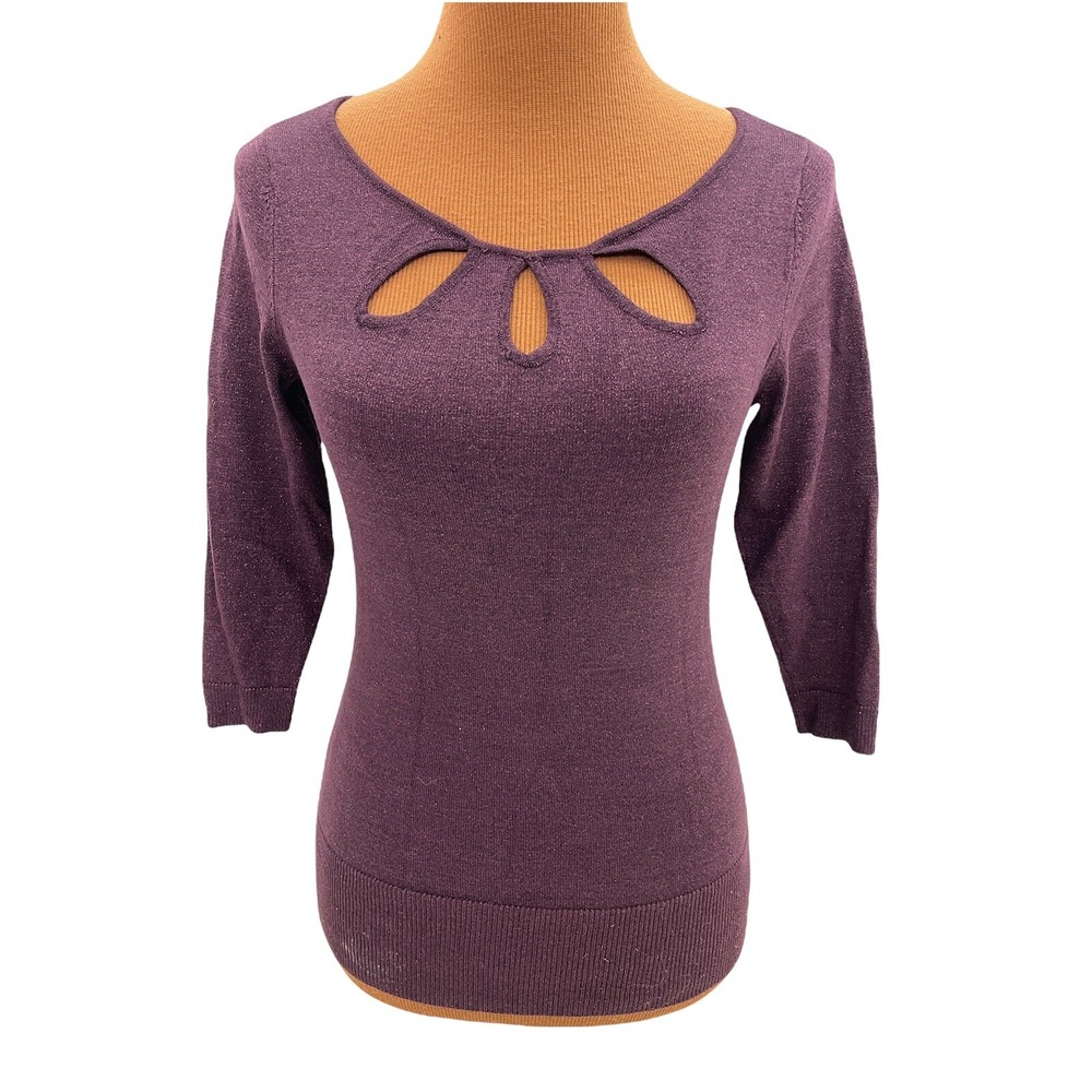 New York &‎ Company Womens XS Top Sparkle Metallic Wine Cutout Pullover Sweater
